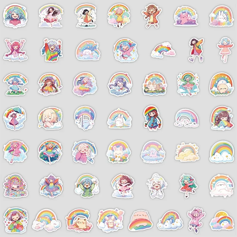 10/50Pcs Cute Rainbow Girl Cartoon Rabbit Graffiti Stickers Water Cup Luggage Phone Case Guitar Creative Waterproof Decoration