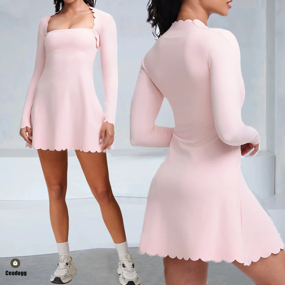 

Pad Tennis Clothes Women's Long Sleeve Yoga Set Golf Anti Shorts Wear Baseball Skirt Breathable One-Piece Jumpsuit Dress XP78