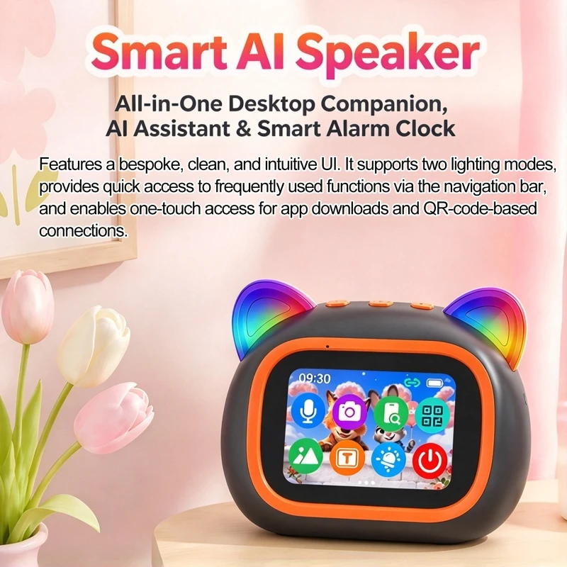 AI Smart Speaker 4.0" HD TFT Display RGB Night Light Alarm Clock Bluetooth Call Remote Camera Control Voice Assistant - view 2