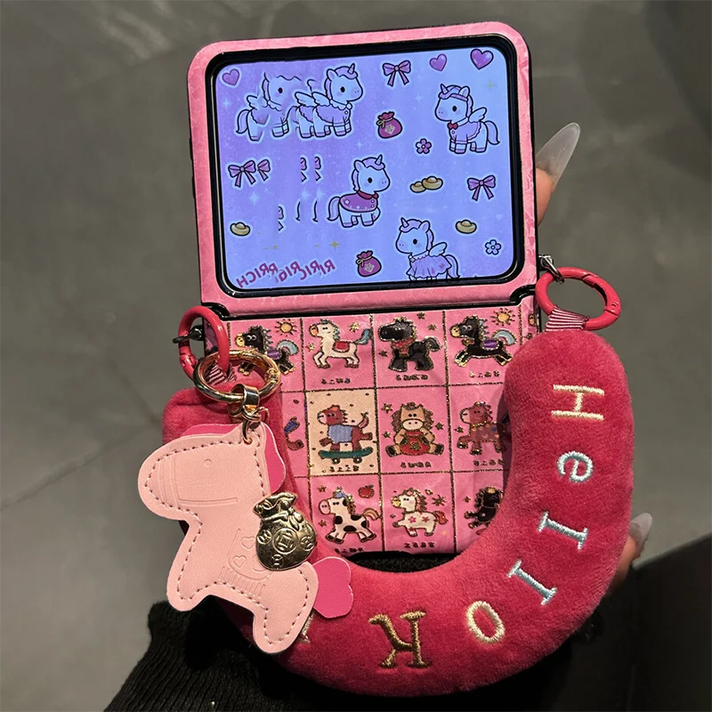 

z flip 7 case Pink horse magnetic phone case for samsung galaxy z flip7 cases cute ponny style cover kawaii