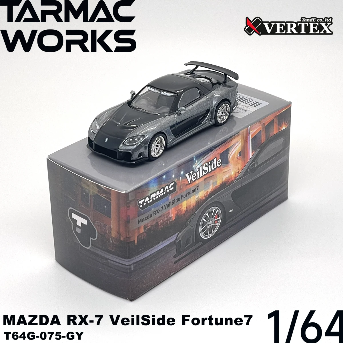 TARMAC WORKS 1:64 T64G‑075-BL/T64G-075-GY RX‑7 VeilSide Fortune7 Diecast Model LHD Wide Body Real Rubber Tires In Stock image 6