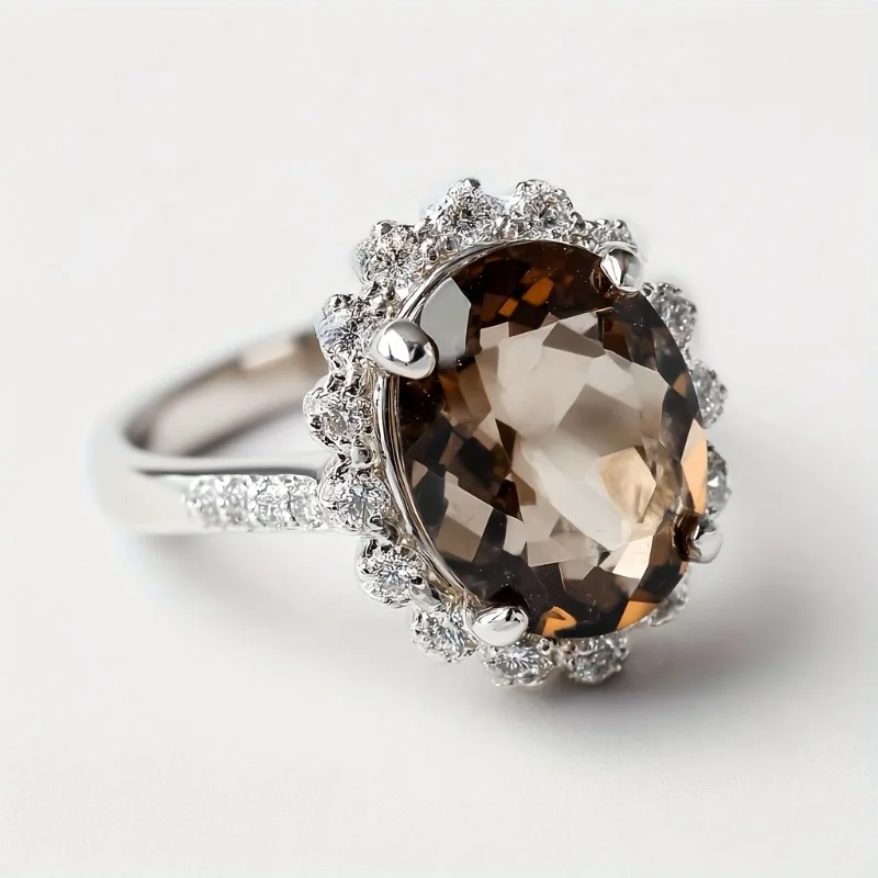 

SGARIT стерлингового серебра 925 пробы 7x9 мм яйцеобразное кольцо с натуральным чайным кристаллом женское кольцо для обручального кольца свадебные украшения для помолвки