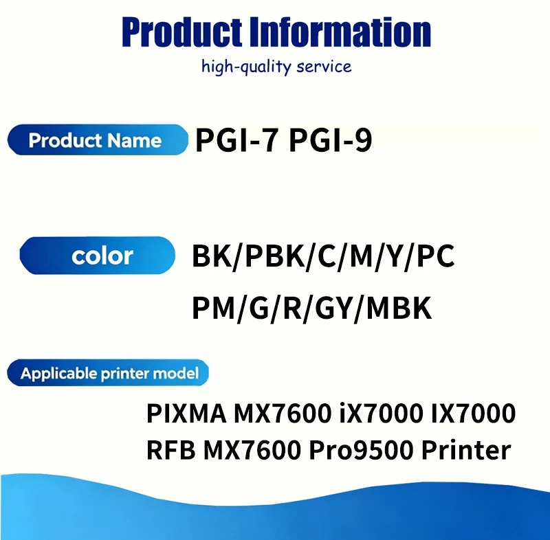 1-3set PGI-7 PGI-9 PGI7 PGI9 Ink Cartridge 11 colors Compatible For Canon PIXMA MX7600 iX7000 IX7000 RFB MX7600 Pro9500 Printers