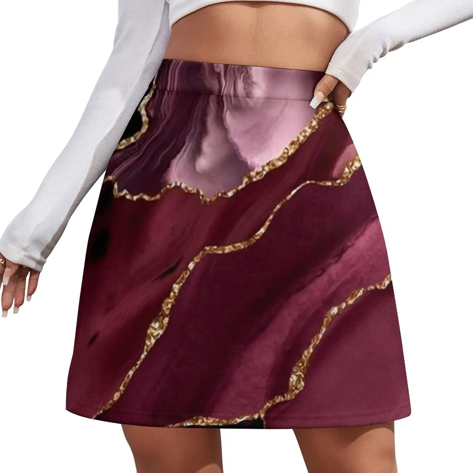 

Burgundy and Gold Abstract Mini Skirt women's clothing summer 2026 novelties midi skirt for women luxury designer clothing women