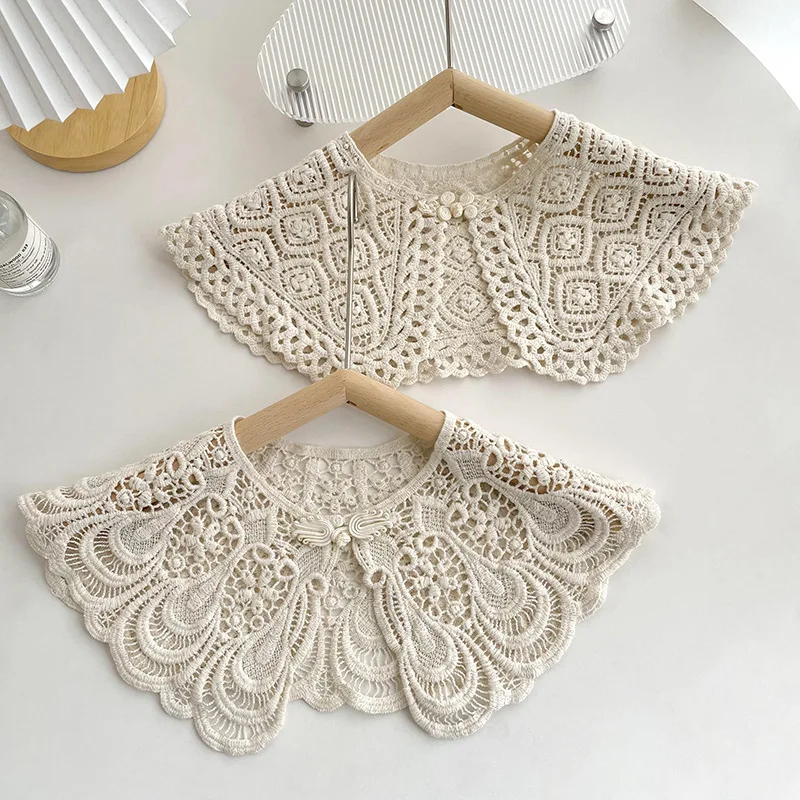 Picture 4: Elegant Cape Lace Fake Collar Hollow Out Cloak Knitted Shawl Korean Style Wraps Crochet Flower Scarves Scarf Accessories