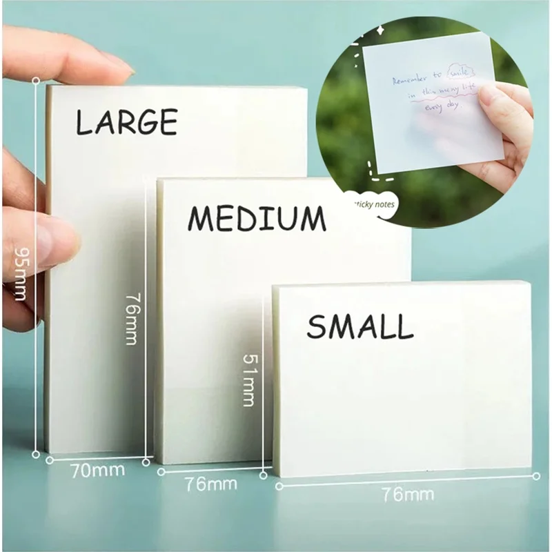 Transparent Sticky Notes 50 Sheets Waterproof PET Self-Adhesive Clear Memo Pad Note Papers for School Student Office