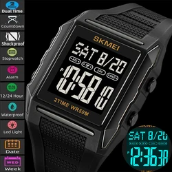 Skmei Mens Digital Sports Watches Fashion TPU Strap Waterproof LED Chronograph Alarm Clock Dual Time Zone Electronic Wristwatch