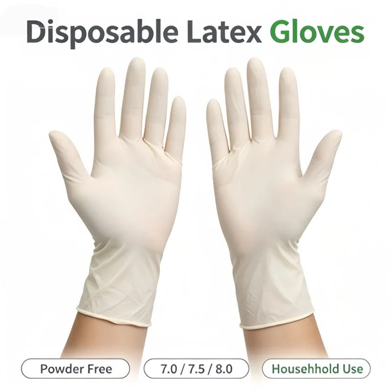 Disposable Latex Exam Gloves Size 7.0/7.5/8.0, Powder-Free Non-Sterile for Household Cleaning & Daily Hygiene