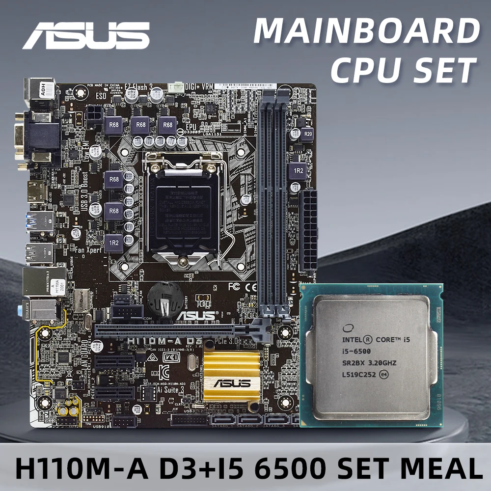 

ASUS H110M-A D3+i5 6500 Motherboard DDR3 Kit with Intel H110 Chipset Built-in Graphics Chip Gigabit LAN Supports Core i7 i5 i3