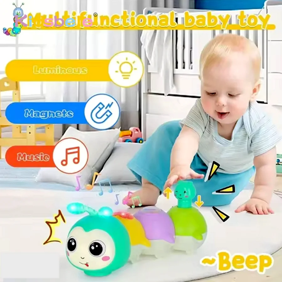 

Musical Crawling Caterpillar Toys Toddler Montessori Sensory Early Educational Tummy Time Toy With Lights Christmas Party Gift