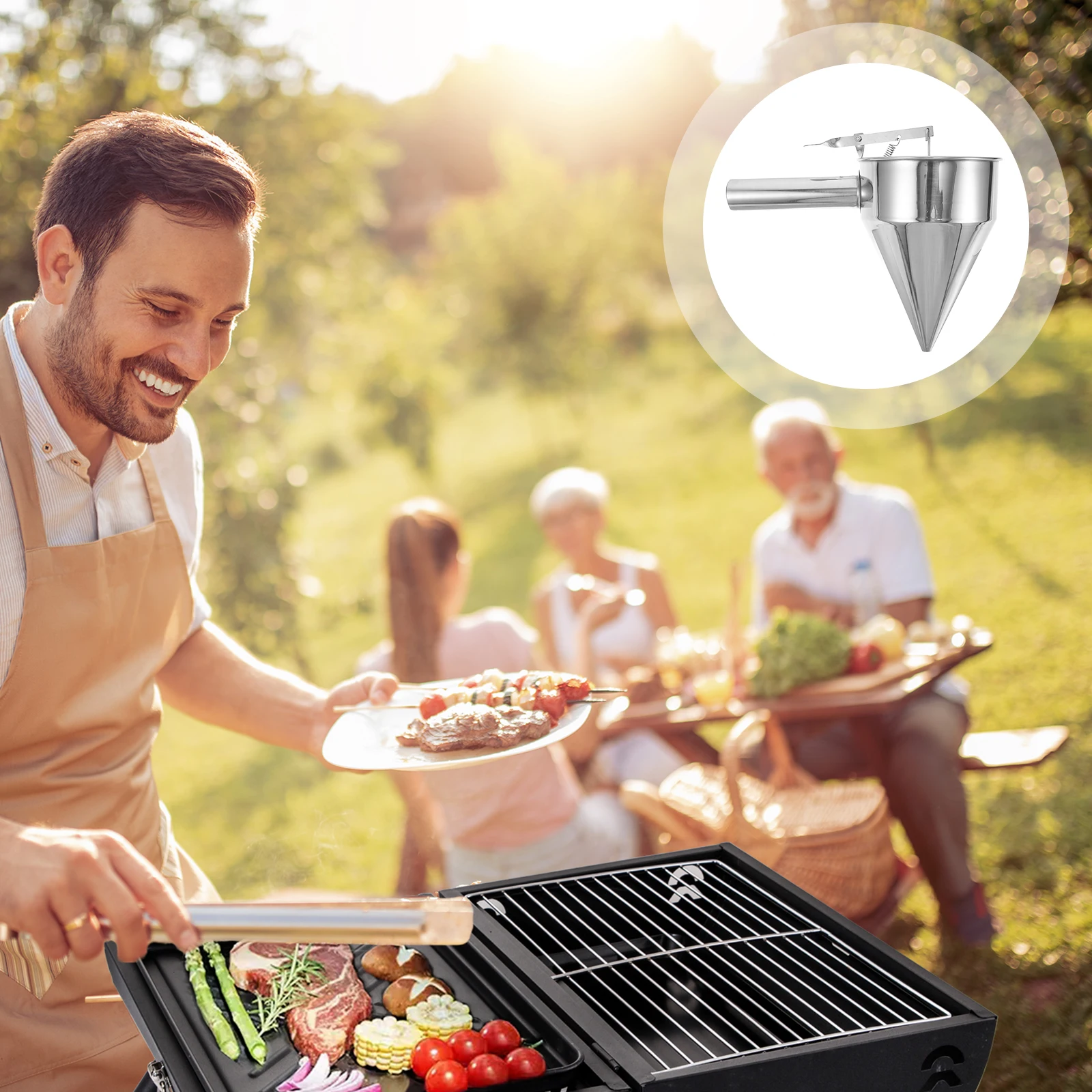 

Stainless Steel Outdoor Camping Funnel Detachable Design Liquid Dispenser Syrup Sauce Donut Cake Tool