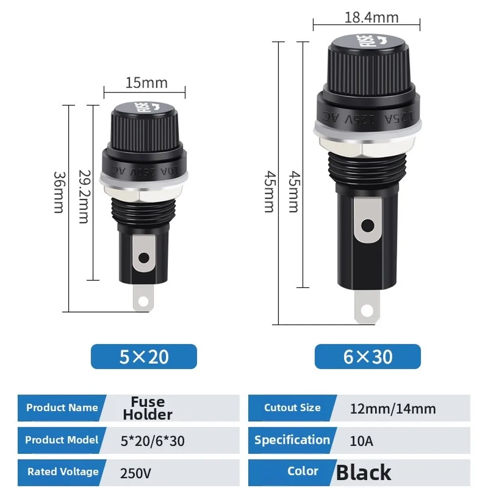 20pcs Glass Fuse Holders Insurance Tube Socket Fuse Holder For Insurance Panel Mount Fuse Holder 5x20 6x30 Fuse Base 250V