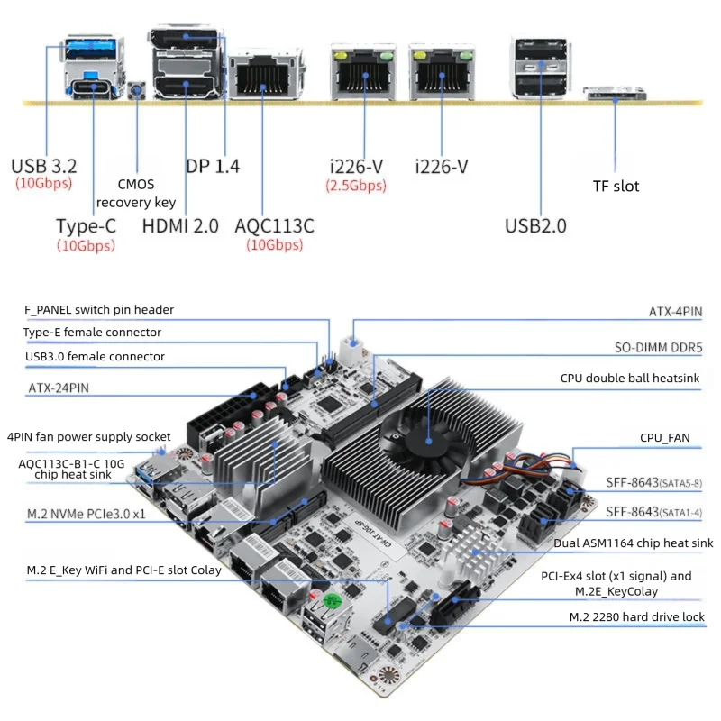 Intel N355 N305 8-Bay NAS Motherboard 2x2.5G LAN