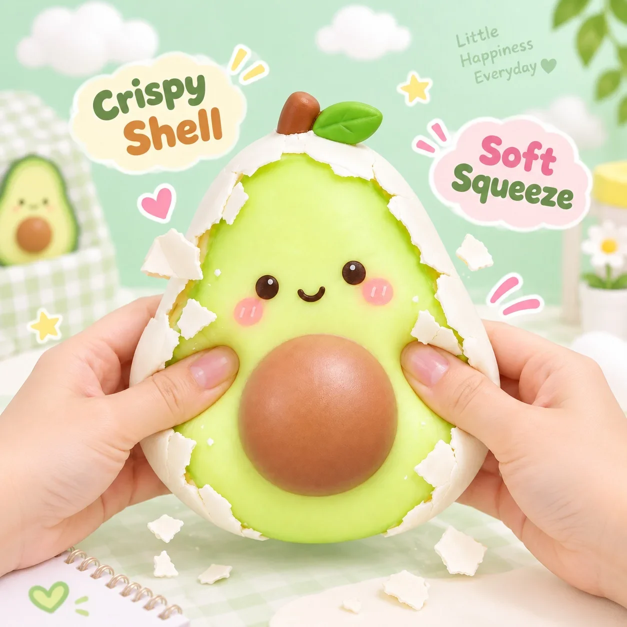 Squishy Avocado Fidget Toy Soft and Squishy Crispy Peel Stress Relief Sensory Cute Kawaii Desk Favors