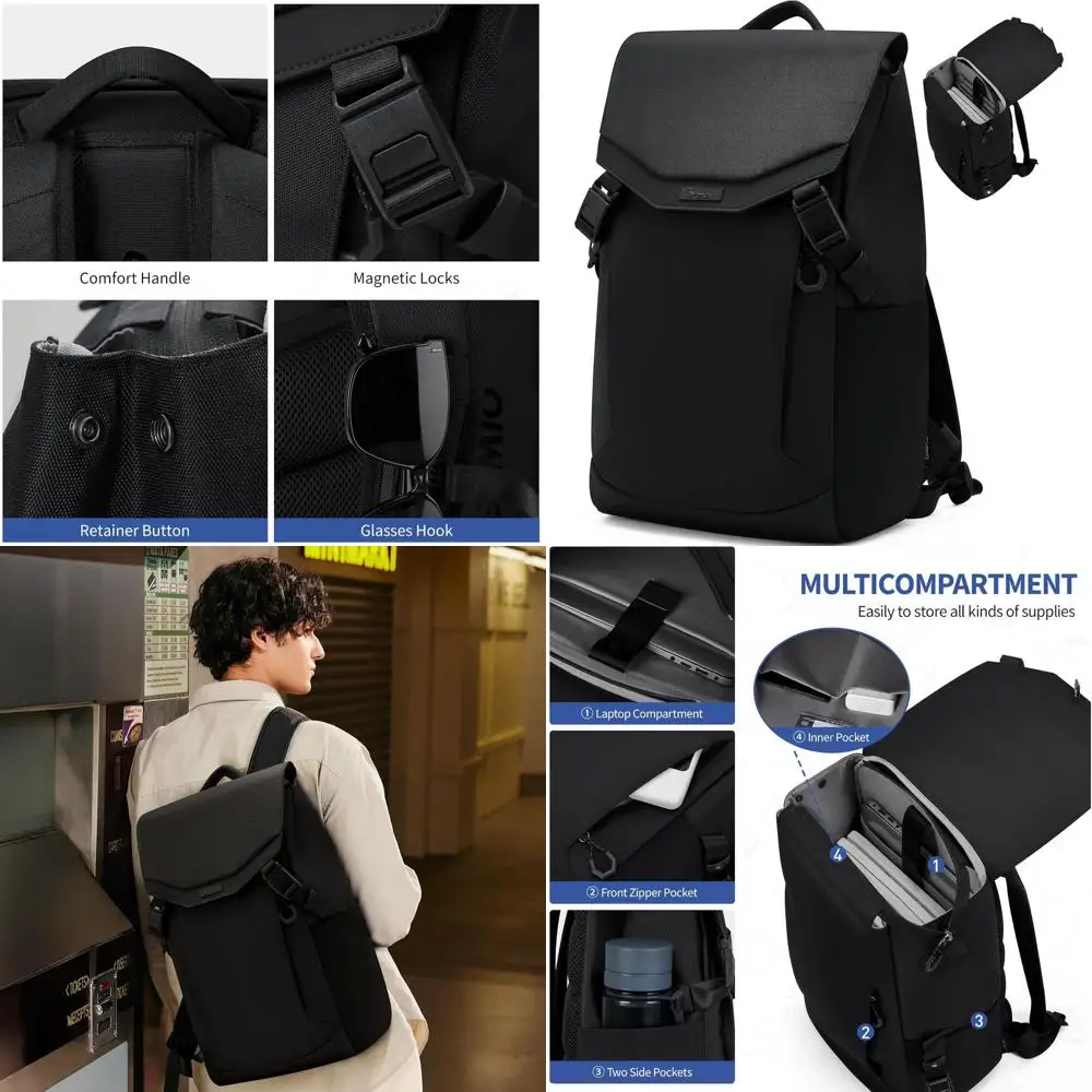 

16 Men's Waterproof Laptop Backpack with Magnetic Closure & Travel-Friendly Design