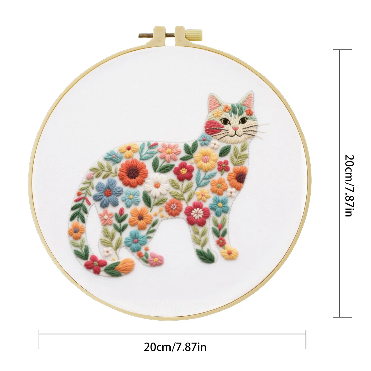 1 Stück 20X20CM/15X15CM 7,87/6,3 Zoll Ein aus Blumen bestehendes Katzen-Bild Stickerei-Starter-Kit DIY-Kit DIY-Stickerei-Kit Handarbeiten – Detail 4