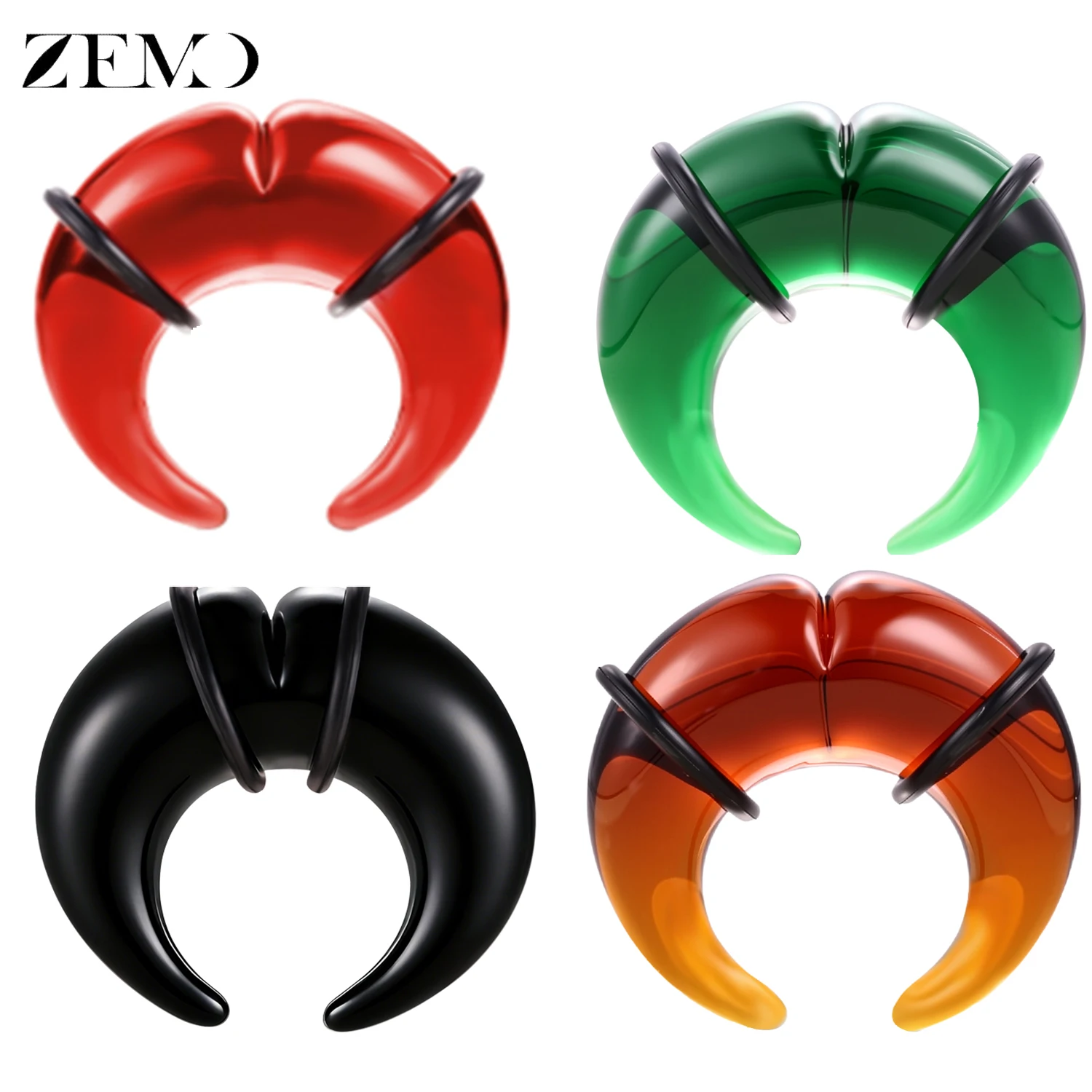 ZEMO 1 PC Colorful Glass Nose Septum Piercing Large Ears Gauge Horn Shape Nose Ring Ear Plug And Tunnel Nostril Piercings 4-16MM