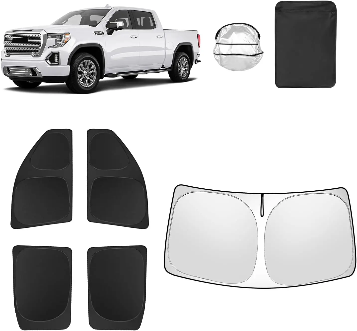 

5pcs Car Window Shades for GMC Sierra Trucks 2019-2025, Full Sunshade UV Blocking Privacy Protection for Camping Outdoor