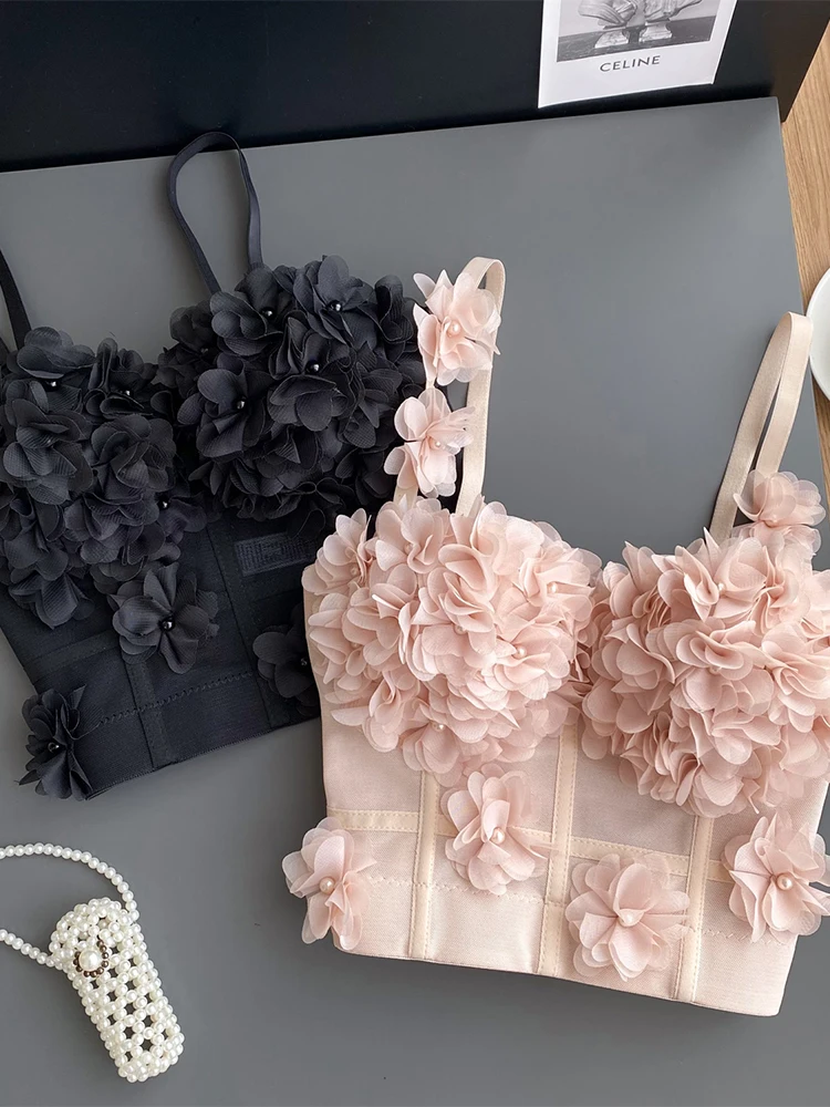 

Women Apricot Crop Top Vintage Y2k Camisole Off Shoulder 3D Floral Corset Top Sleeveless Aesthetic Tank Top 2000s Clothes Summer