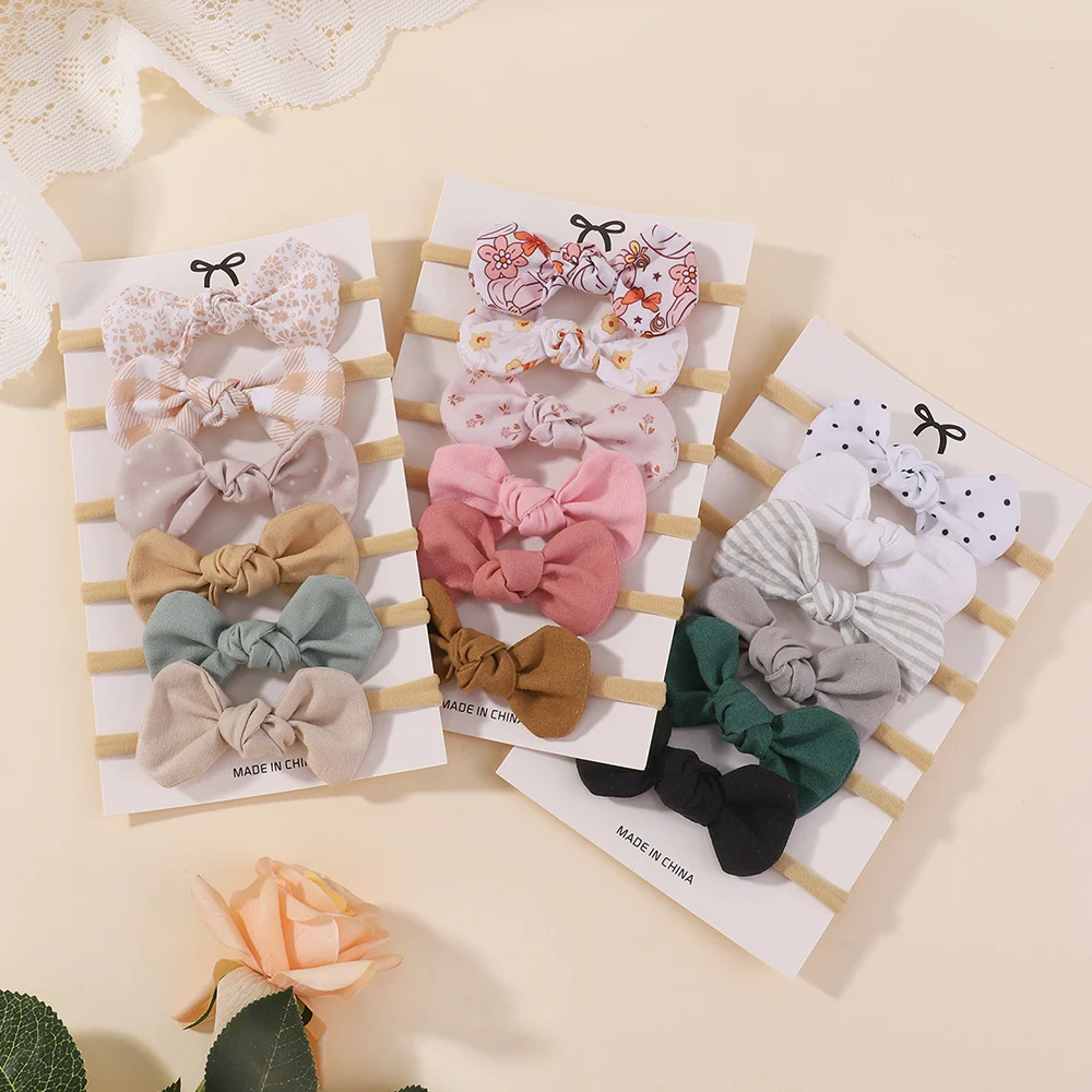 5 Teile/satz Baumwolle Baby Bögen Tiara Nylon Haar Riemen für Mädchen Neugeborenen Haarband Zubehör Schöne Elastische Kopf Band