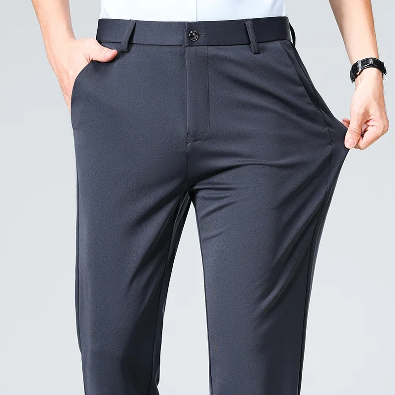 Pantaloni casual elasticizzati da uomo Pantaloni da abito da lavoro Pantaloni eleganti traspiranti primavera estate Pantaloni da lavoro Homme a figura intera