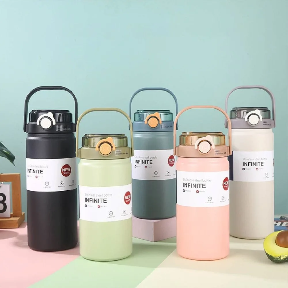 

Household 1L/1.2L Thermos Cup Large Capacity Stainless Steel Straw Thermal Bottle Keep Hot/Cold Vacuum Flask Car