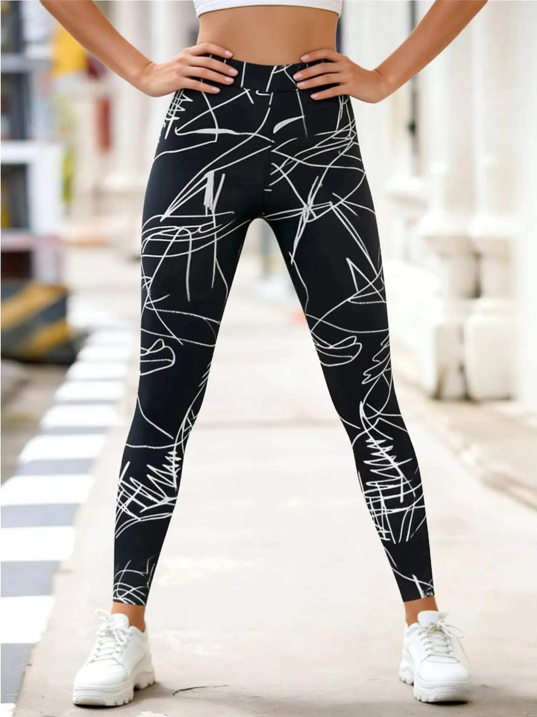 

Женские леггинсы с абстрактным принтом, с высокой талией, эластичные, для занятий спортом, йогой, бега, повседневные брюки, весенне-летние модные брюки в уличном стиле