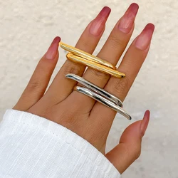 IngeSight.Z Punk Creative Heart Double Finger Ring Gothic Open Adjustable Spike Ring Women's Aesthetics Party Jewelry Gifts