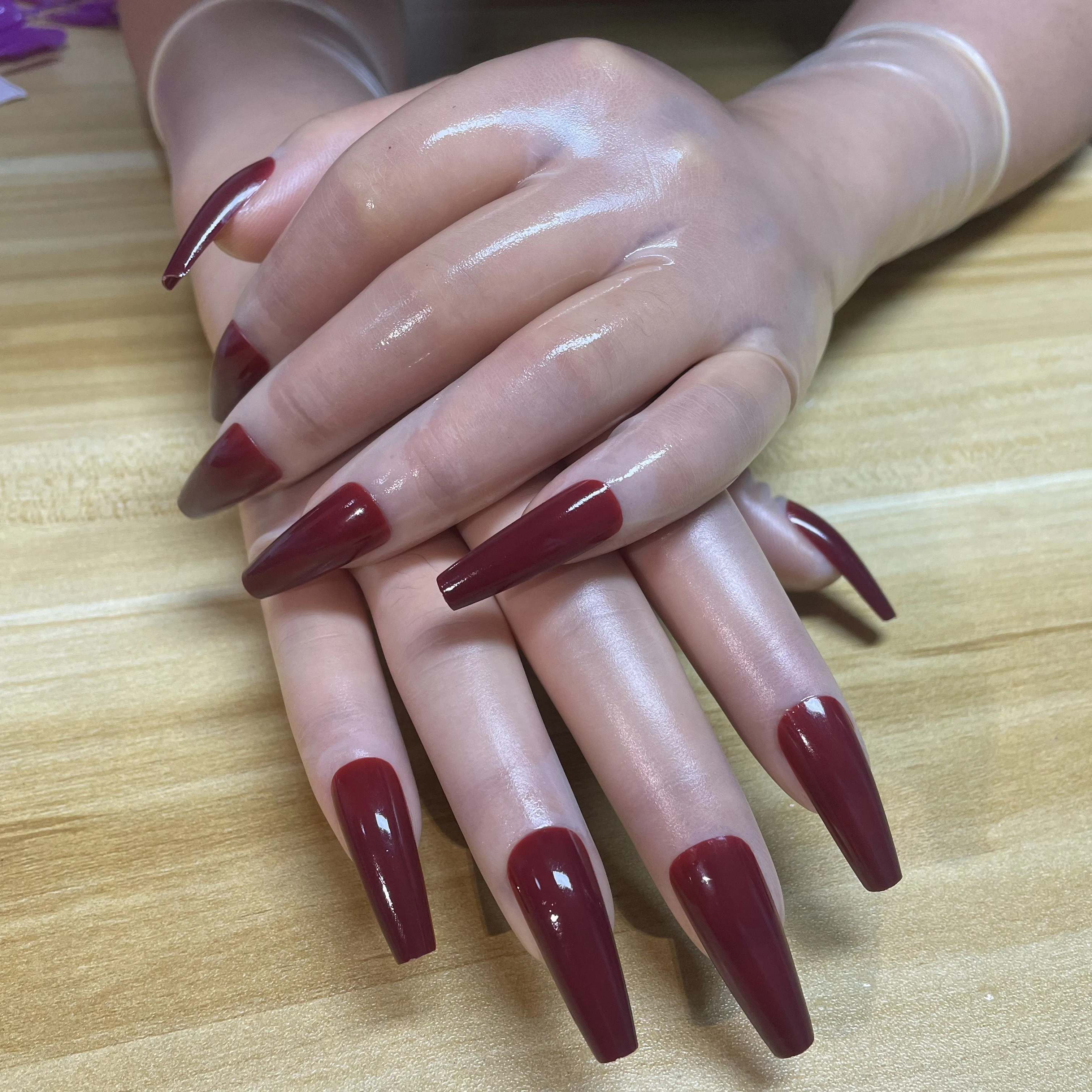 Guanti in lattice per unghie Zentai di media lunghezza Kigurumi da maschio a femmina in lattice malese trasparente ultra sottile da maschio a femmina