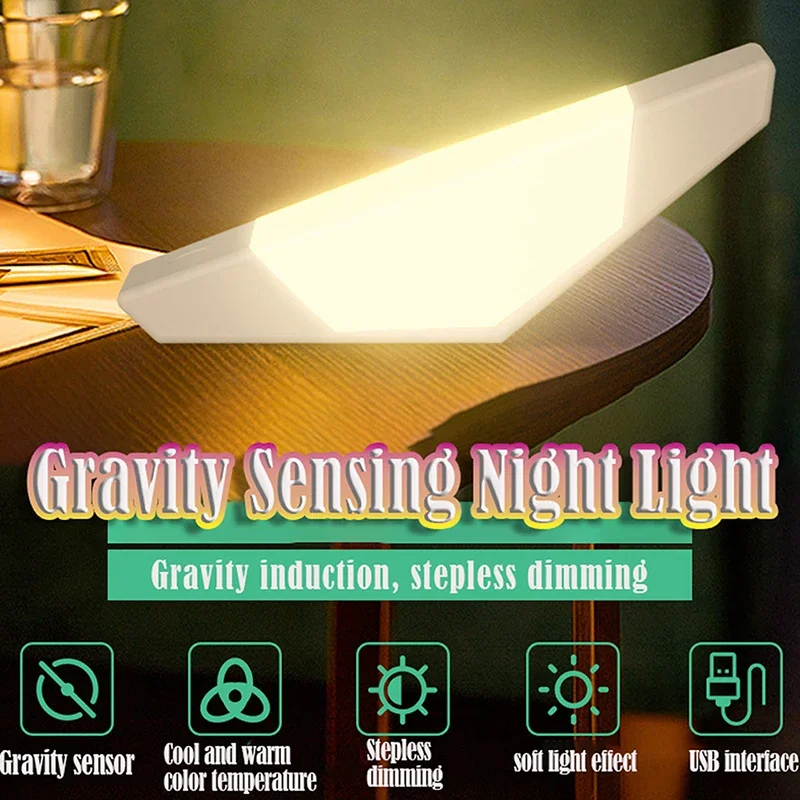 LED Night Light 3000K Bedside LED Gravity Sensor Desk Lamp Dimmable Reading Light Bedroom Table Lamp Atmosphere Light Home Decor