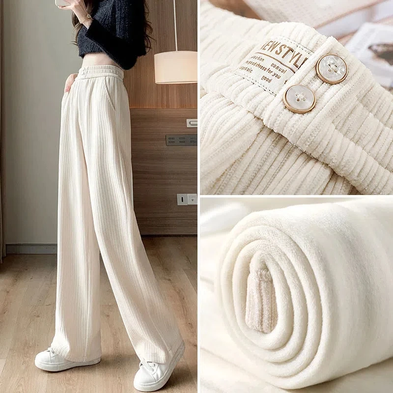 

2023 New Korean Version Women High Street Loose Casual Chenille Wide Leg Pants Fashion Tide Loose Draping Corduroy Casual Pants