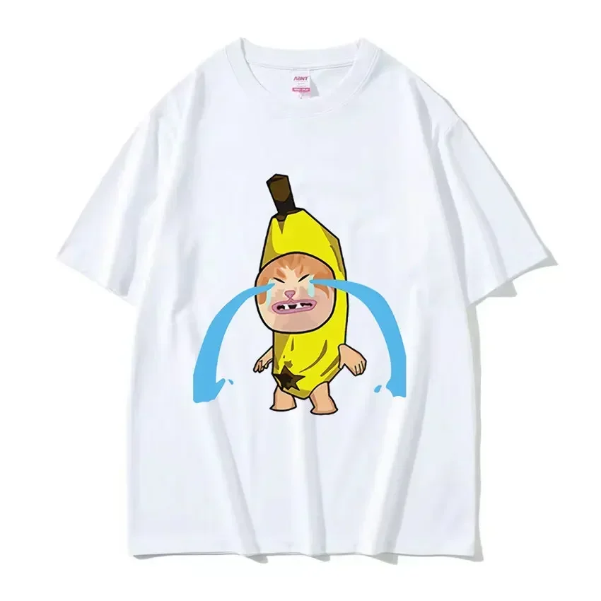 Funny Sad Banana Cat Crying Happy Happi Meme T Shirt Men Women Casual 100% Cotton Short Sleeve T-Shirt Summer Fashion Tops Tees