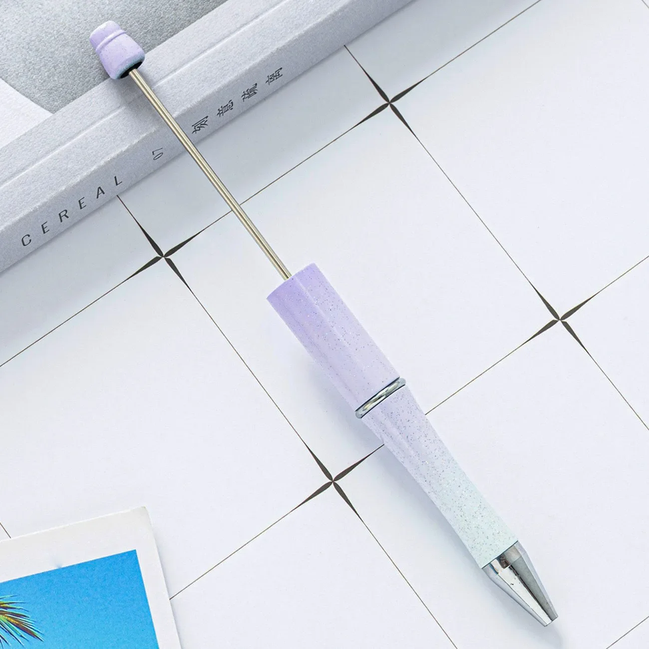 20Pcs Purple Series Gradient Cute Bead Pen Handmade Rotating Beadable Pen Ballpoint Wholesale Gift Pens for Writing Tool