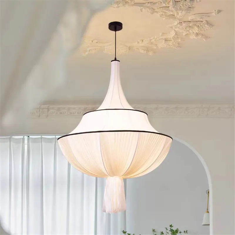 

Mid century fabric Pendant Light French LED Lamps for Living Dining Room Ceiling lamp Home Bedroom Loft Hanging Lantern Light