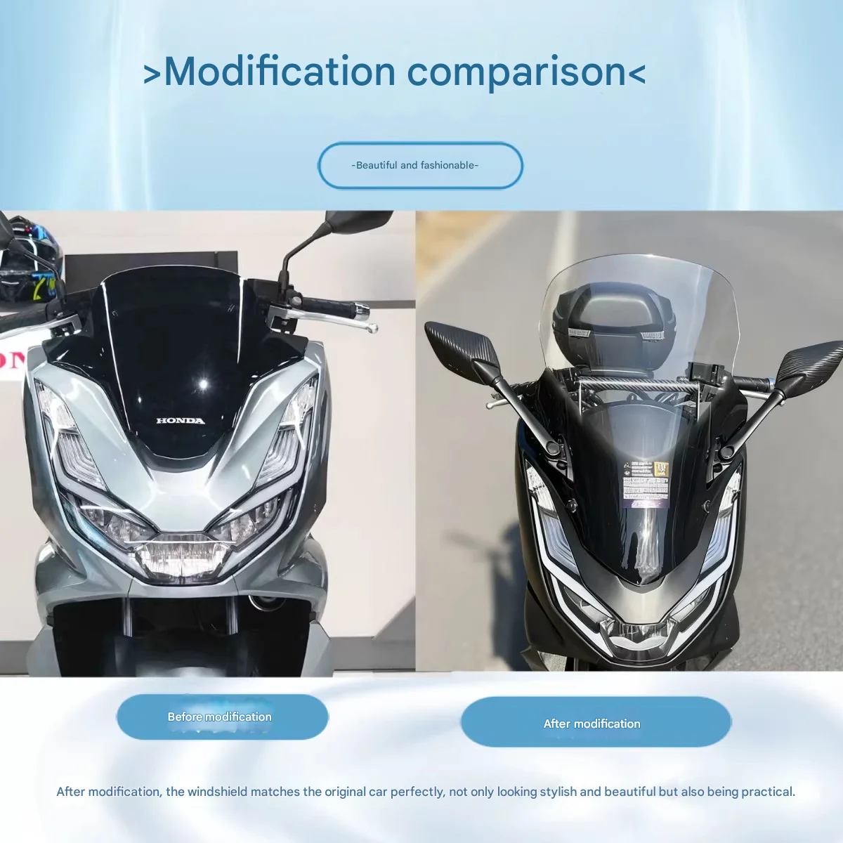 FOR PCX160 Tall Windshield Relocated ForwardMirror Design Streamlined Curved Surface for Optimized Airflow And Cold Frontal Wind