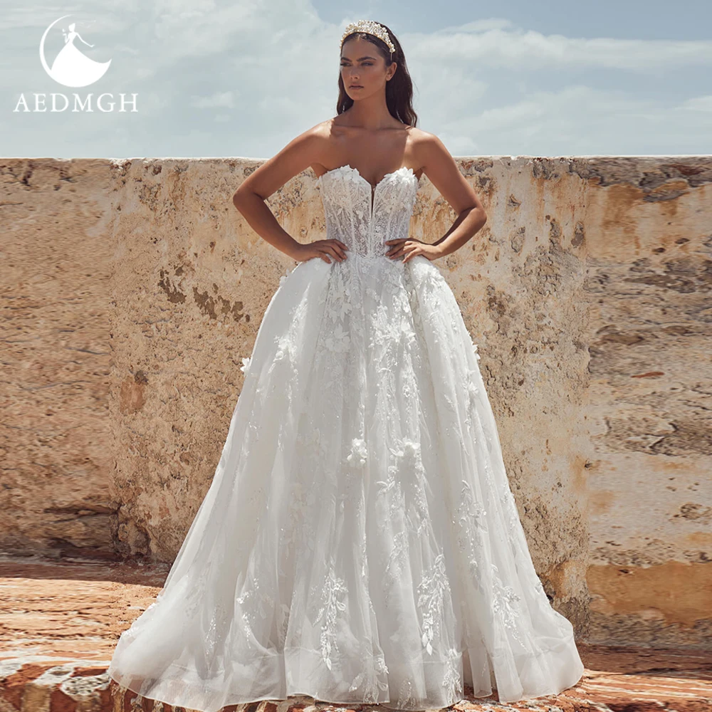 Aedmgh-vestidos De Novia Vintage sin tirantes, traje De Novia con apliques De flores en 3D, elegante, 2024