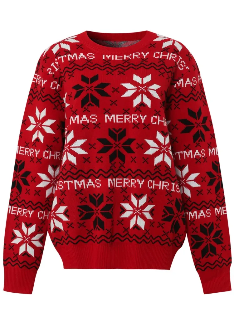 

Casual Knit Sweater Lady Fashion Holiday Christmas Party Pullovers For Women Long Sleeve O Neck Tops Autumn Winter Clothes New