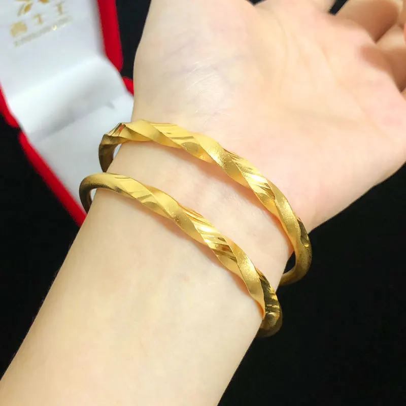 

Romantic 18K Gold Color Bracelet for Women Bride Wedding Engagement Charm Push Open Bracelet Bangle Fine Jewelry Gifts