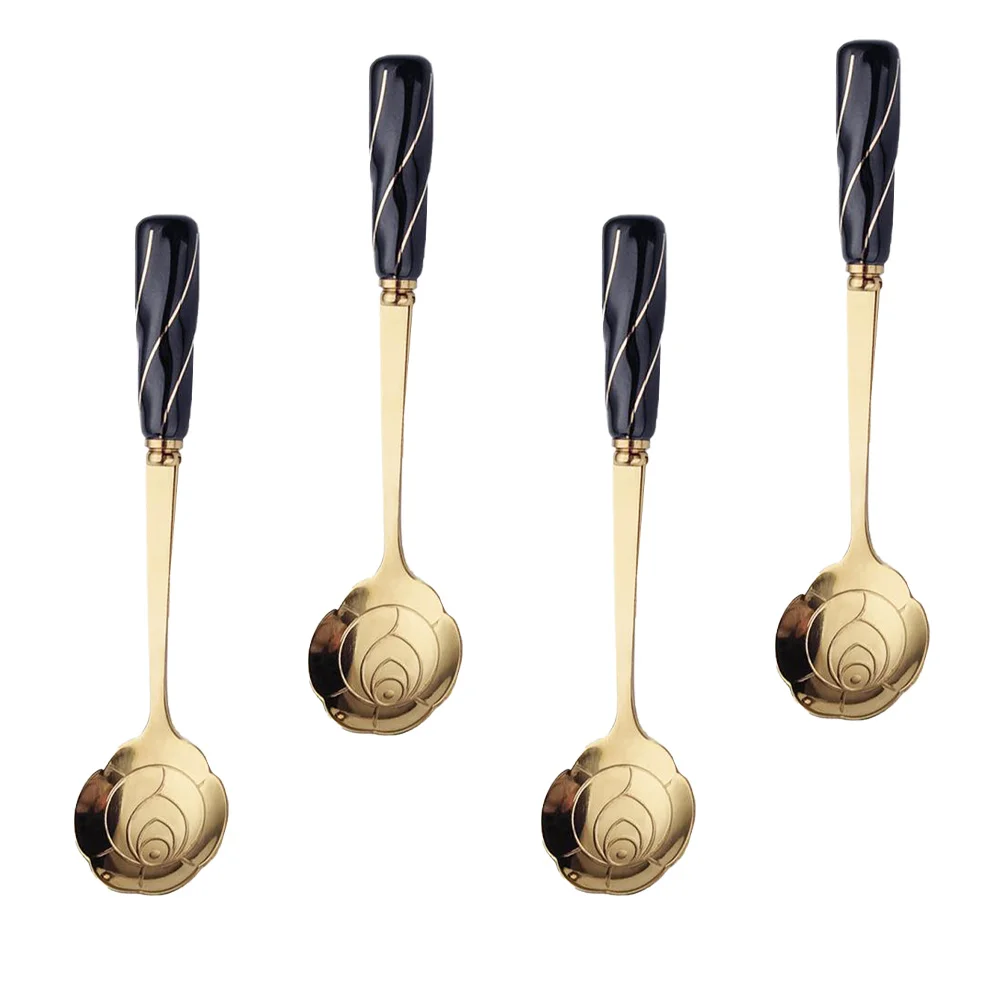 

4pcs Ceramic Handle Spoon Kitchen Dessert Scoop Multipurpose Coffee Tool Household Dessert Spoon Practical