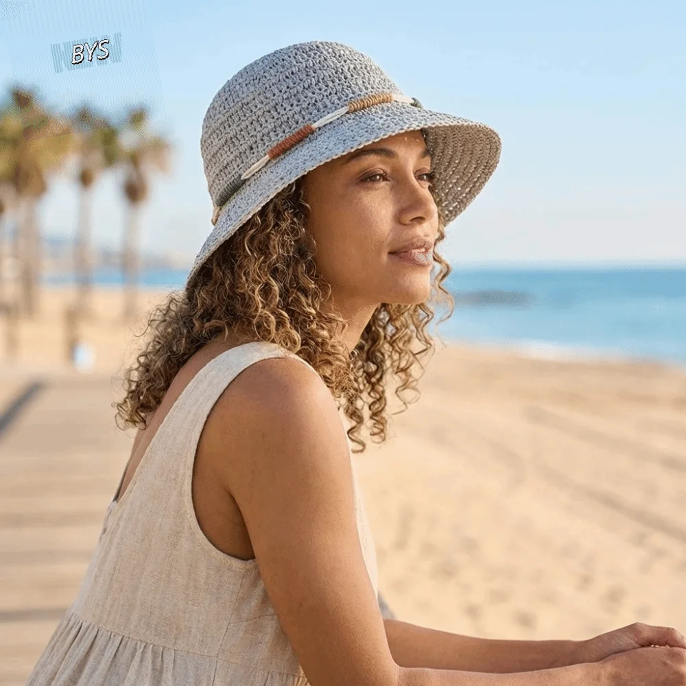 

Casual Large Straw Weave Sun Hat Wide Brim Face Slim Sunscreen Bucket Hat Sun Protection Breathable Fisherman Hat Summer