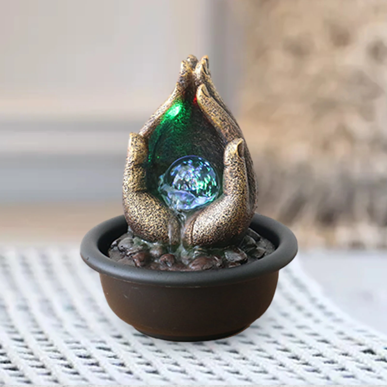 Feng Shui Tabletop Fountain EU 220V Adapter Stylish for Bedroom Decor Tabletop Water Fountain Feng Shui Desktop Home