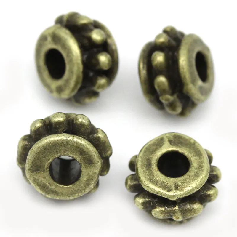 7mm Spacer Beads Round Antique Bronze Dot Pattern Carved Loose Beads DIY Making Necklace Bracelets Jewelry Gifts Findings,100PCs