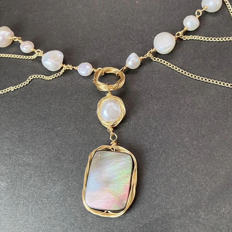 Hand wound abalone shell pendant flat oval pearl necklace niche design celebrity ins tide directly from the manufacturer