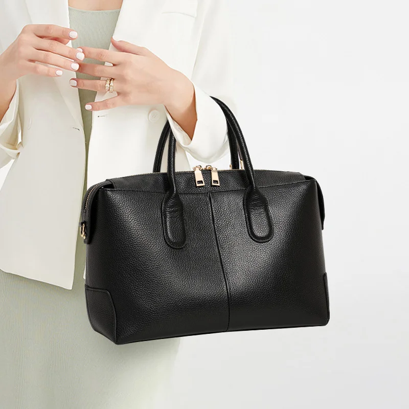 

Aidani Genuine Leather Women's Handbag Large Capacity Tote Bag New 2026 Commute Shoulder Crossbody Bag Black Large Bag