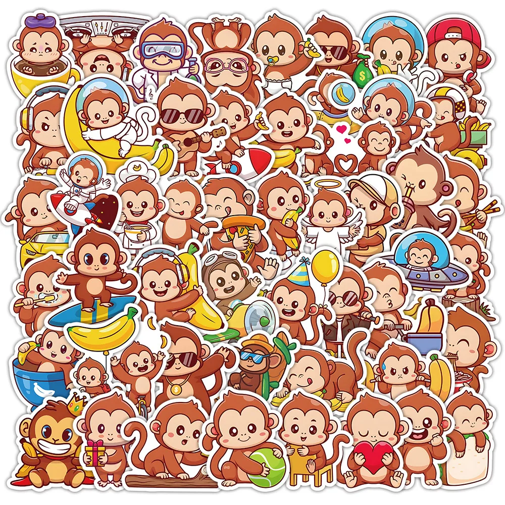 10/50PCS Kawaii Monkey Graffiti Stciekrs Animal Cartoon Aesthetic for Water Cup Phone Computer Notebook Stationery Luggage