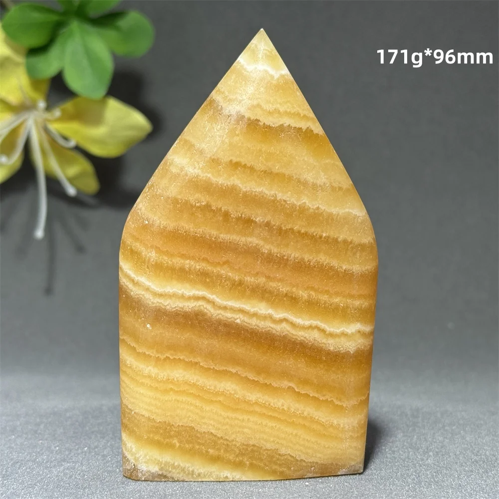Natural Mineral Quartz Yellow Calcite Free-Form Torch Home Feng Shui Decorative Energy Healing Gem