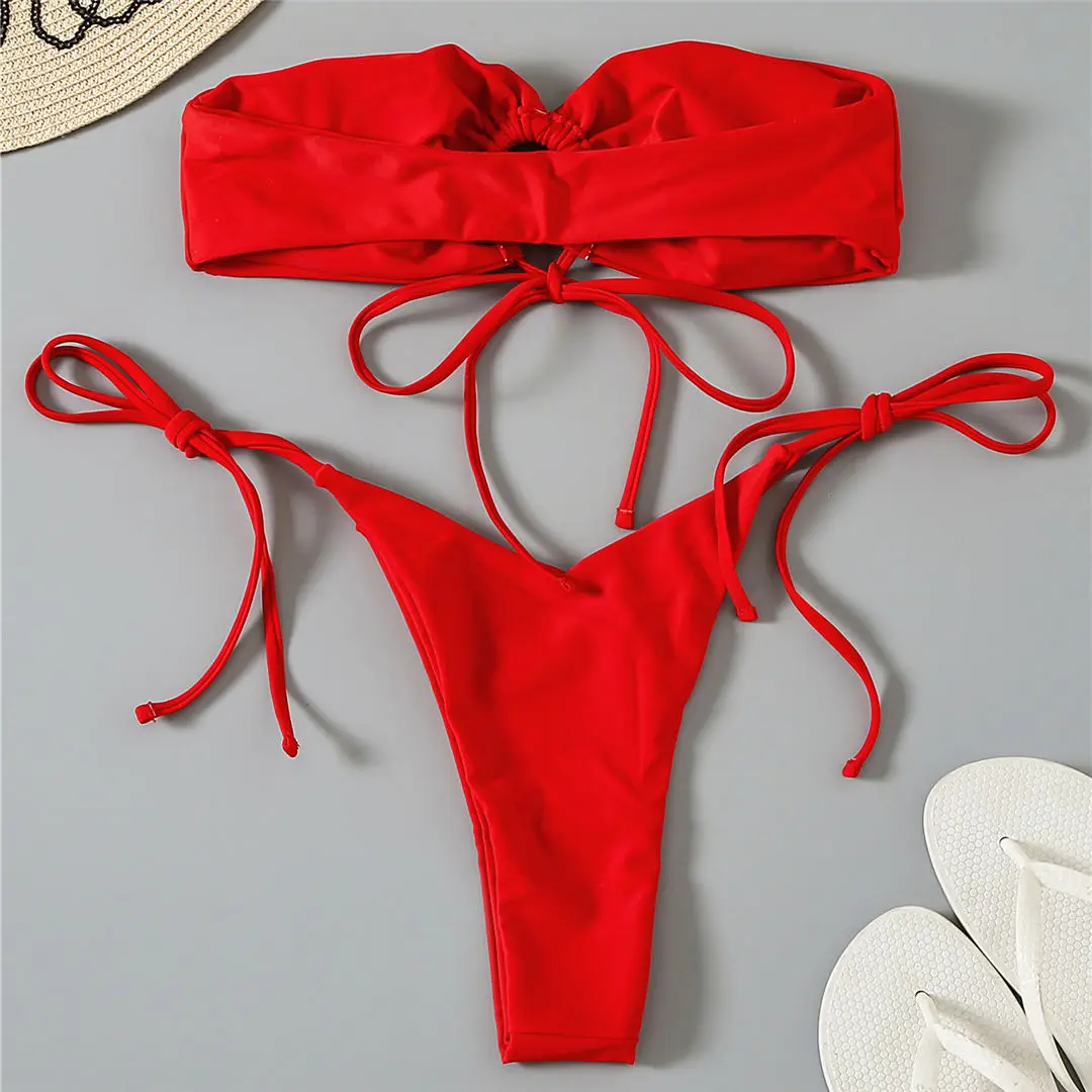 Bandeau-Mikro-Tanga-Bikini, Damen-Badeanzug, zweiteiliges Bikini-Set, trägerloser, hoch geschnittener Badeanzug, Badebekleidung, Modell V3040. – Detail 31