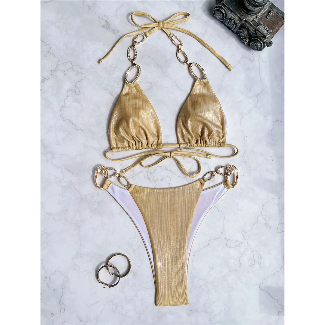 Neuer Bikini mit Diamant-Strasssteinen und Leopardenmuster, Damen-Badeanzug, zweiteiliges Bikini-Set, Badebekleidung, Badeanzug, Modell V5858R. – Detail 30