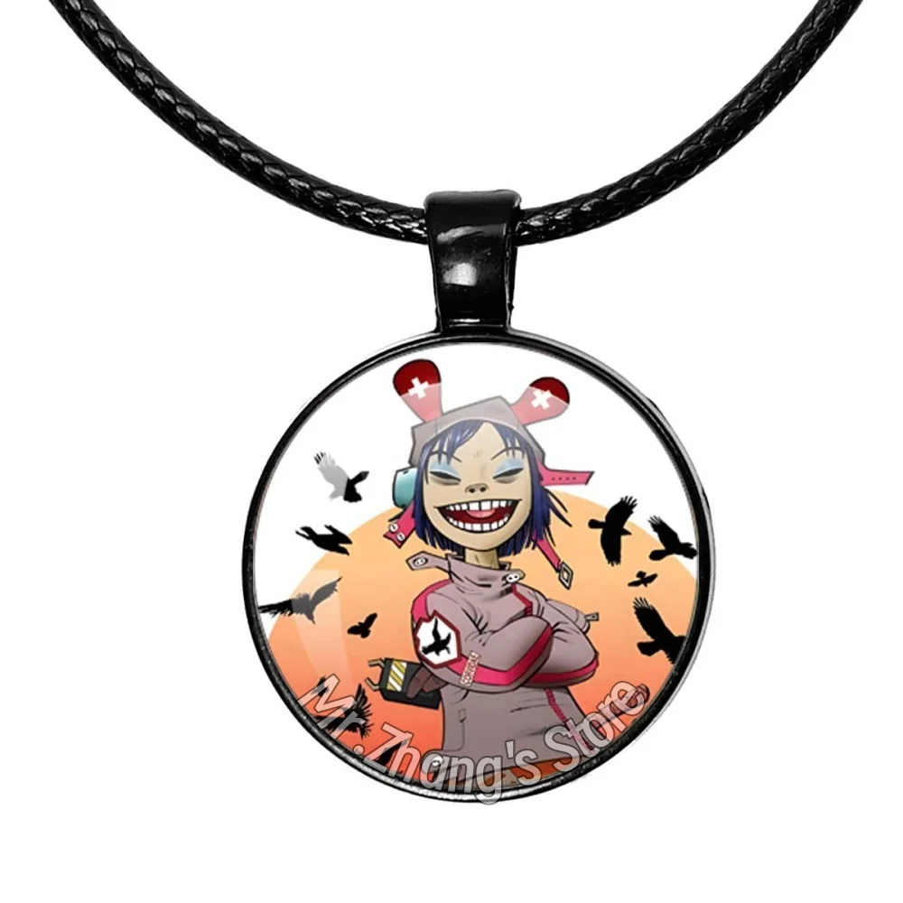 Virtual Band Gorillaz 2-D Murdoc Noodle Russel Glass 25mm Leather Rope Black Necklace Virtual Singer Jewelry Accessories Gift