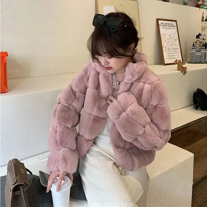 Mode Imitation fourrure lapin en peluche tempérament manteau court femme vison fourrure manteau ample femme hiver JJ559